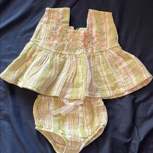 Floral Embroidered Kids Dress Set - Green and orange